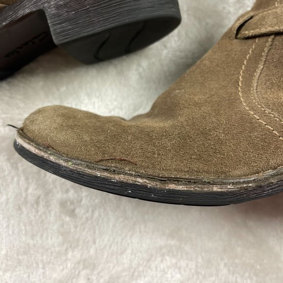 Clarks Derby Palace Suede Mid Calf Boots Womens Size 8 Brown Zip Up Strap Buckle - Picture 7 of 15